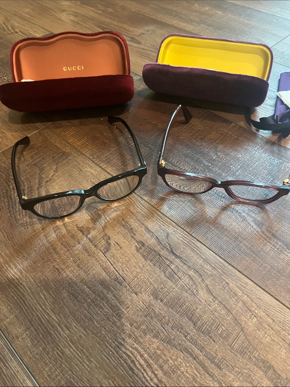 Gucci Two-Pair Eyeglass Set with Black and Burgundy Frames